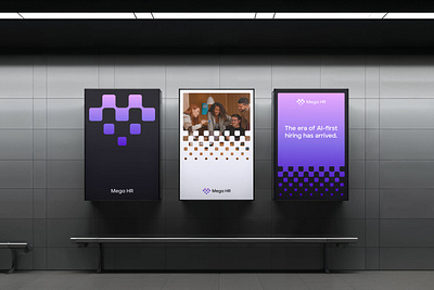 Mega HR posters ai artificial intelligence branding connection digital hire hiring hr human resources icon logo m mega monogram pixel poster print team