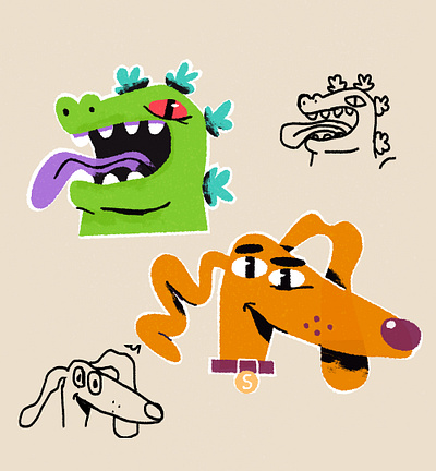 Reptar and spike cartoon character character design dino dinosaur dog illustration illustrator simple vector