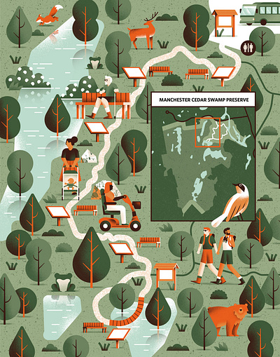 Trails for All daniele simonelli disability doversity dsgn editorial illustration illustration map park texture trail vector