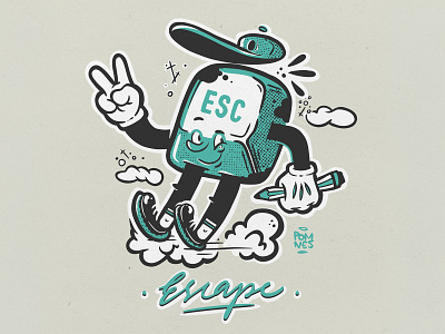 ESC artist burnout character characterdesign design esc escape goodbye iampommes illustration ipad leaving mascot pommes procreate retro rubberhose typography vacation vintage