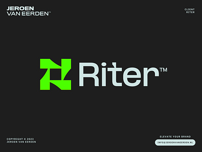 Riter - Logo Design ✒️ brand identity design branding circulation creative logo green hidden element jeroen van eerden lettermark logo modern logo design monogram pen r riter rotation twist visual identity design wordmark writer