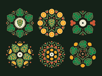 Varietees Kit badge branding circle eye flower foliage fruit geometric hops illustration jungle leaf lemon logo orange paradise pattern strawberry tropical vector