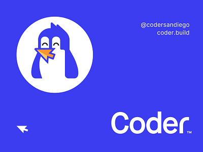 Coder San Diego animal bird blue brand children code coding curious education fun it joy kids logo mascot penguin playful pointer school young