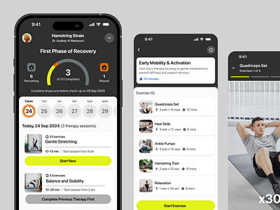 Physiotherapy App Design - Patient Theraphy Page app appdesign clean design figma fresh healthcare healthcareui healttech interface medicalapp mobile patient app patientmanagement physiotherapy saas therapyapp ui ux uxforhealth