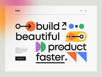 DSM – Hero Header v3 blur clean color dark dark theme design system geometric geometry gradient hero header illustration illustration design landing page minimal navigation bar typography ui ui design ux ux design