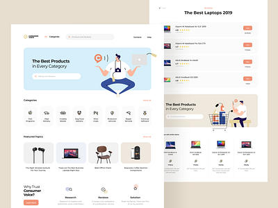 ConsumerVoice Landing Page catalog consumer cuberto design digital ecommerce feedback goods graphics icons illustration interface landing page product search shop ui ux voice web