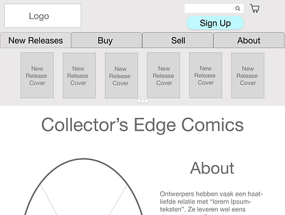 Wireframe for Collector's Edge Comics ui wireframe