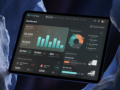 WareTrack - SaaS Warehouse Dashboard dashboard data visualization delivery tracking fleet management inventory inventory management logistics management product saas statistics stocks supplychain uiux vehicle warehouse warehouse management warehouse software warehousedashboard web app