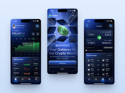 CoinWave - Mobile for Crypto app app ui design application blockchain crypto design home screen app interface ios app iphone app mobile app ui mobile design product service startup trading ui uiux ux v