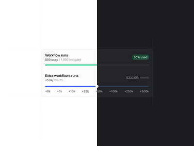 Workflow runs card dark divider drag light slider tag
