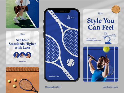 Luxe: Elegance in Motion - Social Media apparel brandidentity branding elegant fashion graphic design illustration instagram post logo logo design luxury social media sport tennis vector