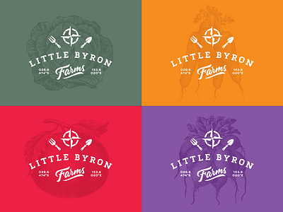 Little Byron Farms beetroot carrots compass farm fork gardening illustration lettering lettuce logo logo design matt vergotis spade tomato typeface design vegetables