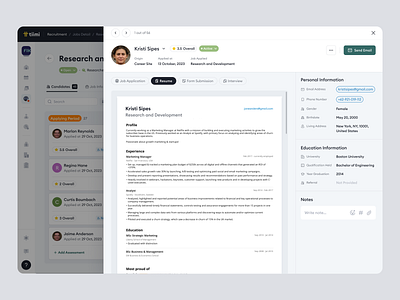 Tiimi - Candidate Resume Information in SaaS HR Management candidate company contract employee management hiring hr hrd hrm hrms hrs job product design profile recruitment resume saas saas design team management ui ux