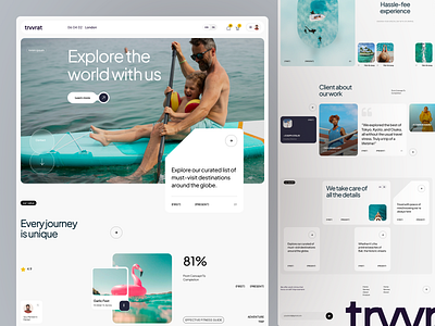 trvvrat - Travel Landing Page branding clean design graphic design homepage landing page layout lifestyle shape travel ui uidesign user experience userinterface web design website