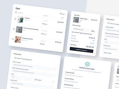 Fashion E-commerce - Checkout Flow cart checkout checkout flow checkout process ecommerce fashion marketplace modals online shop online store payment payment flow payment form payment gateway receipt shopify shopping shopping app ui website