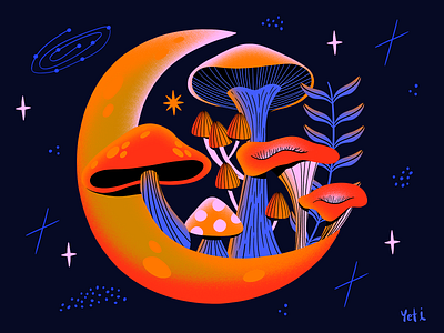 🍄Mushroom dream🌛 artwork colorful colors commercial artist digital illustration digitalart dream editorial illustration freelance gradients graphic design illustration illustrator moon mushroom psychedelic