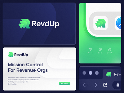 RevdUp Logo Design ad arrow boost branding fintech generate gradient icon identity lepisov lettering logo marketing pattern revenue saas sales tool traffic web3