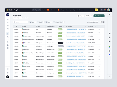 Tiimi - Employee List View in a SaaS HR Management System candidate company contract employee employee management hiring hr hrd hrm hrs human resources job product design recruitment saas saas design team management ui ux web app