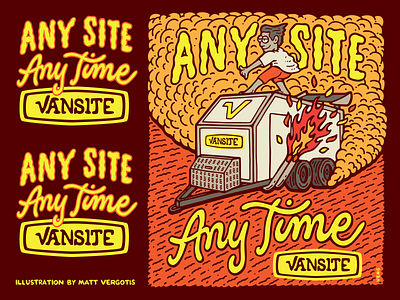 Vansite Illustration branding caravan cartoon character design desert design fast flames illustration lettering logo logo design matt vergotis surfing verg