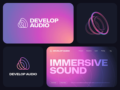 Develop Audio Unused Logo Concept 3d animation artist blockchain branding earphones gradient headphones icon identity label lepisov logo music production sound spline