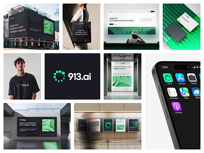 913.ai Branding and Website 01 ai app icon automation binary brand identity branding business cards green icon logo modern posters print smart uiux visual identity visual language web3 website